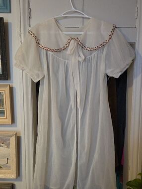 Sheer Ivory Vintage Nightgown with Pink Flowers Trim